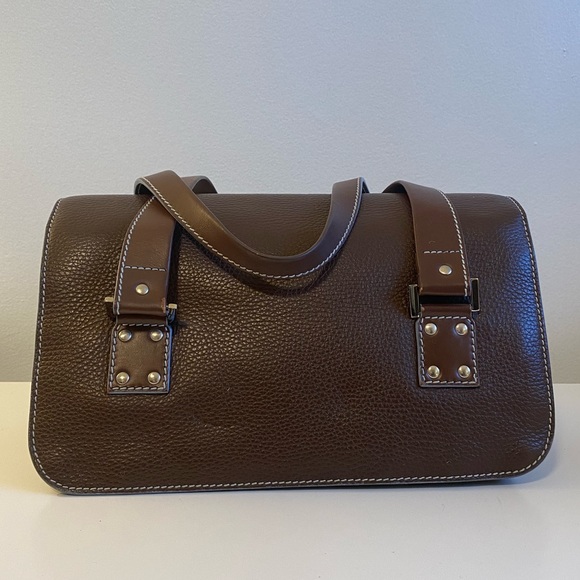 Lambertson Truex leather handbag. Brown with blue trim. - Picture 4 of 14